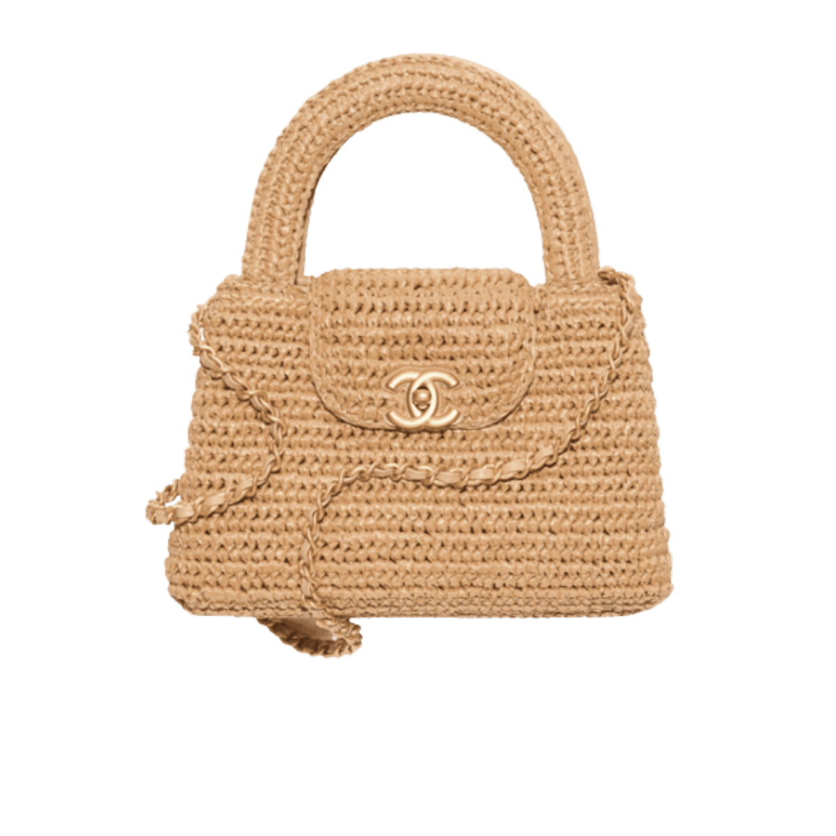 Chanel Mini sac de rangement 7.5in/ 19cm Dark Beige Raffia Gold Hardware pour femmes AS4416-B22677-U5552