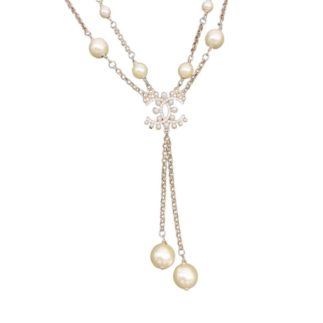 Chanel Pearl Double C perles de riz, gros et petit collier or pour les femmes