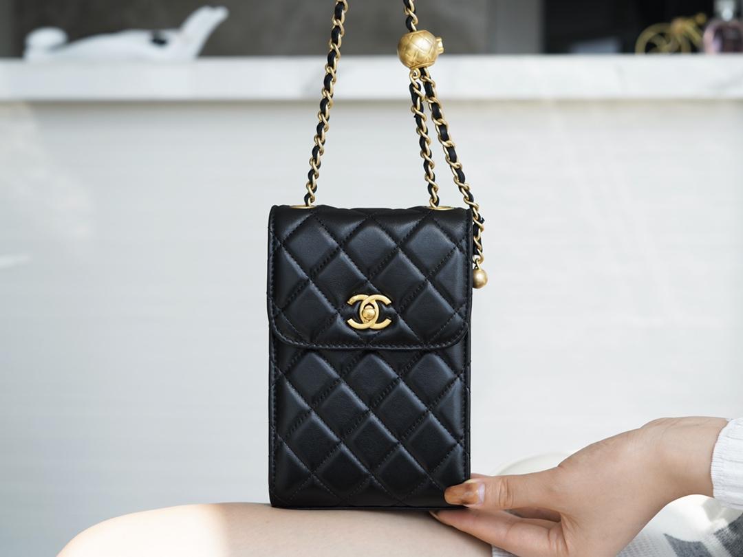 Chanel porte-téléphone matelassé sac noir pour les femmes 19cm/7.4in