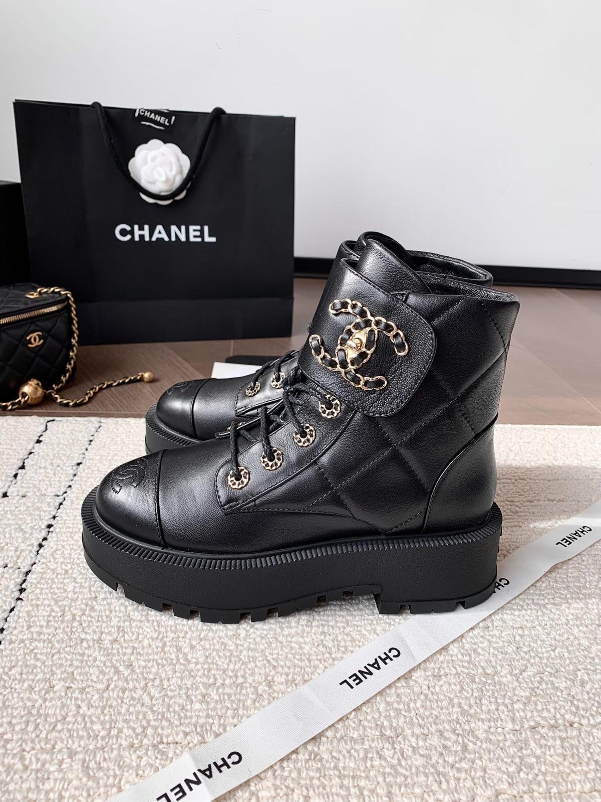 Chanel Quilted Platform Ankle Boots Black For Women