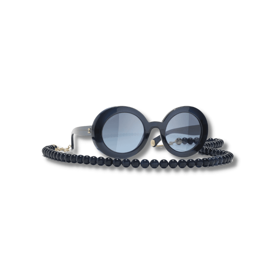 Lunettes de soleil rondes Chanel Bleu foncé et or pour femmes A71512 X08101 S0312