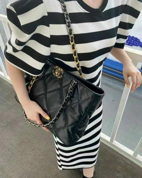 Chanel Shopping Tote Bag 16in/ 41cm Black Gold Hardware For Women