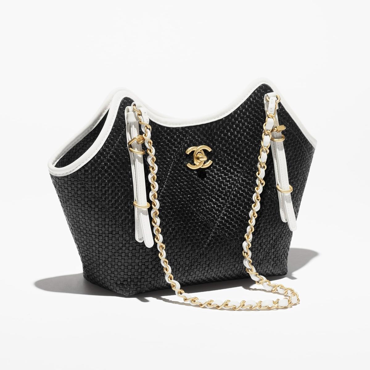 Chanel Petit sac à provisions Raffia noir pour femmes 11in/28cm AS6015-B22594-U5559