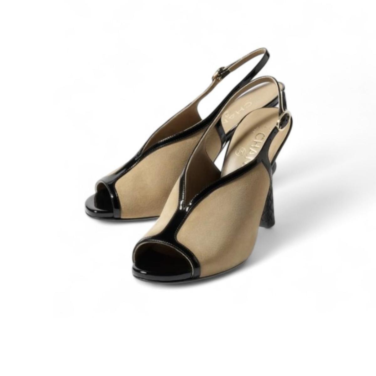 Chanel Suede Sandales Beige/Noir pour femmes G46538-B20969-U1768