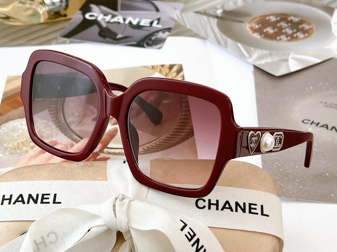 Chanel Sunglasses Pearls Gold CC Logo Brown For Women