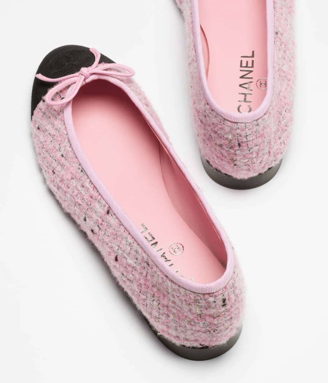 Chanel Tweed Ballet Flats Pink/Black For Women G02819-B22294-U4373