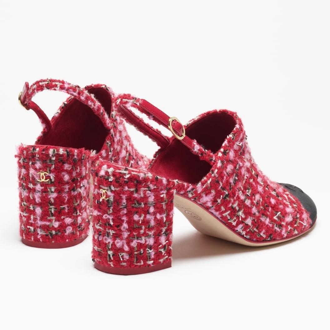 Chanel Tweed Slingbacks Red For Women G46865-B22421-U4536