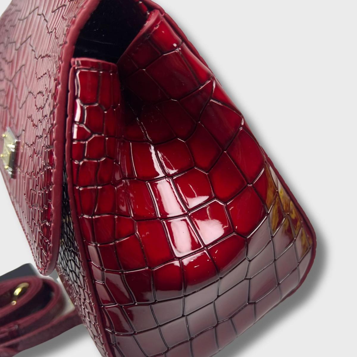 Dolce & Gabbana Medium Sicily Bag In Foiled Crocodile-Print Burgundy For Women 10.2in/26cm DG