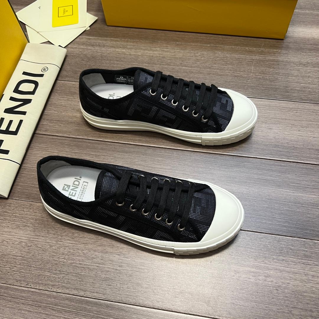 Fendi FD Domino Fabric Low-Tops Sneakers Black For Men