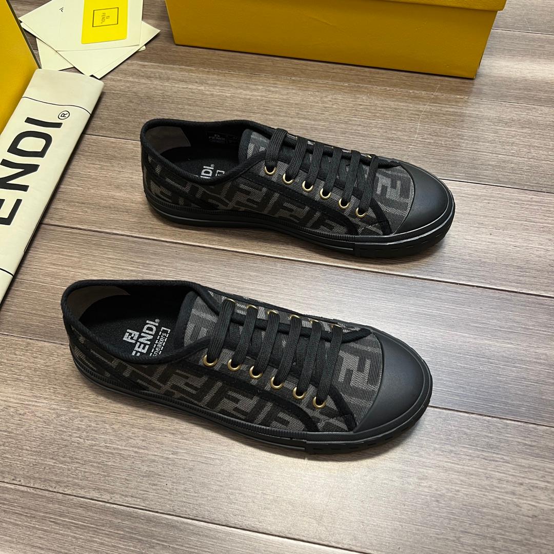 Fendi FD Domino Fabric Low-Tops Sneakers Black For Men 7E1553AJZXF13I8