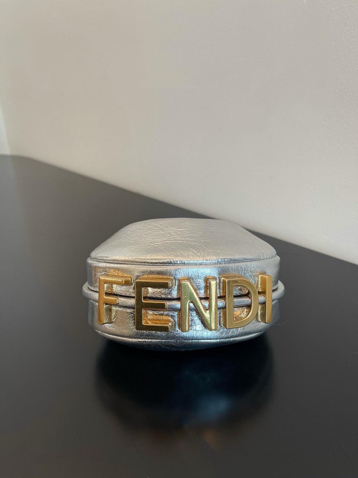 Fendi Nano Fendigraphy Silver For Women, Women's Handbags 6.7in/17cm FF 7AS089AISPF1HIC