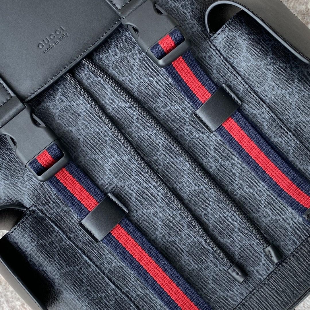 Gucci Black Backpack Black/Grey Soft GG Supreme Blue And Red Web For Men 16.5in/42cm 495563 K9R8X 1071