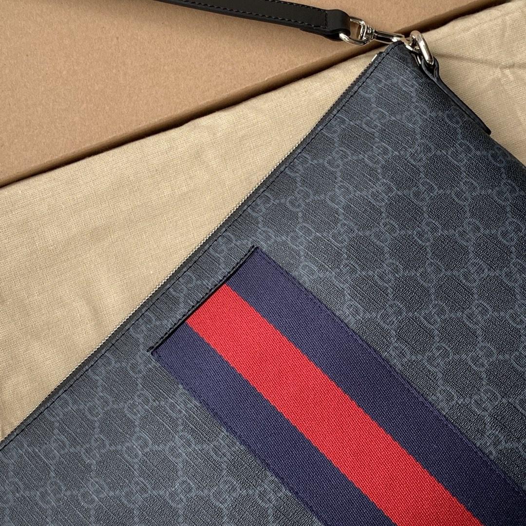 Gucci Black Messenger Black/Grey GG Supreme Canvas Blue and Red Web pour hommes 14in/35cm 474139 K5ICN 1095