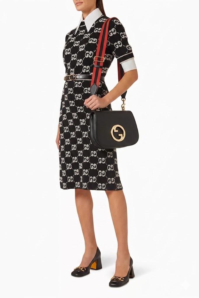 Gucci Blondie Medium Shoulder Bag 11.4in/ 29cm Black Gold Hardware For Women