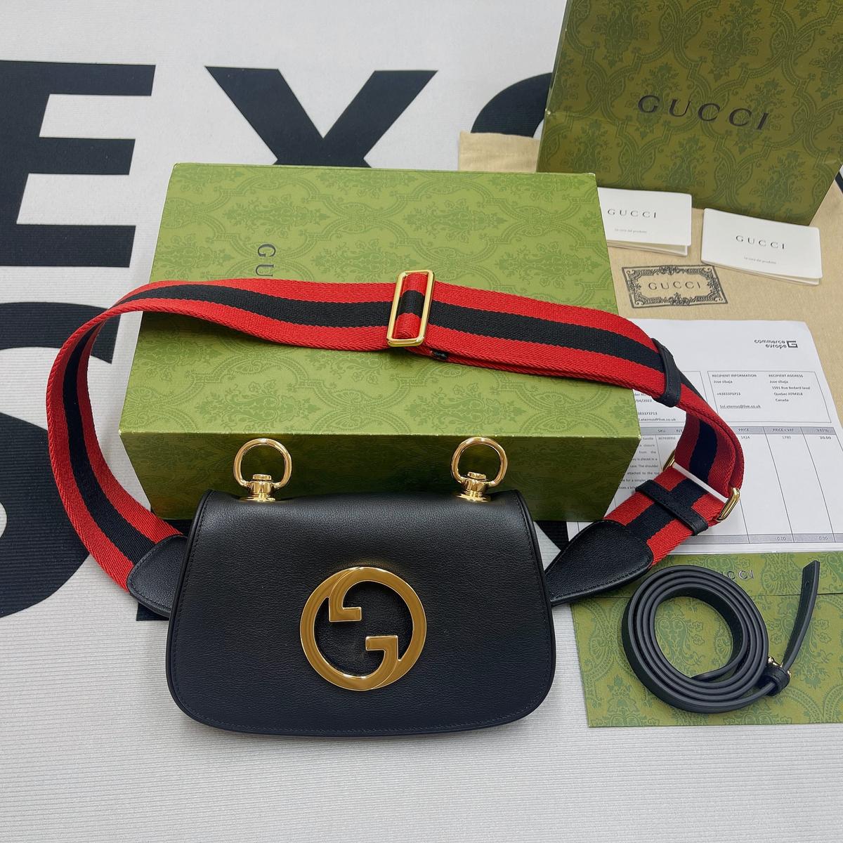Gucci Blondie Petit sac à épaule 8,7 po/ 22 cm de matériel en or noir pour femmes 698643 UXXAG 1064