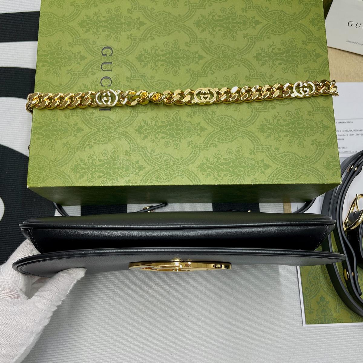 Gucci Blondie Medium Shoulder Bag 11in/ 28cm Black Gold Hardware For Women 699268 UXX0G 1000