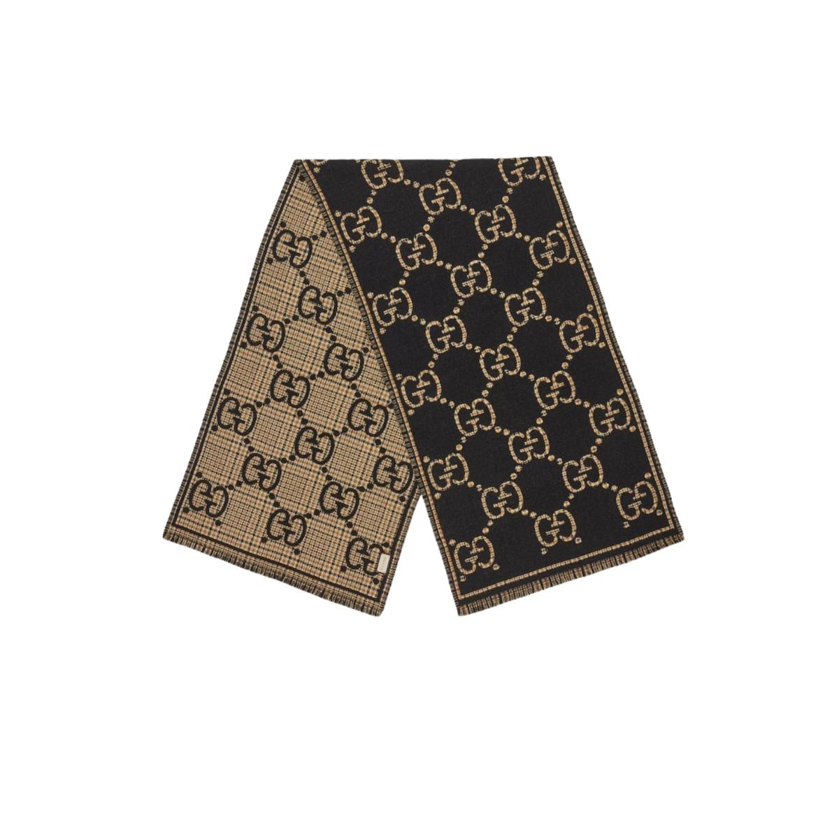 Gucci Check GG Scarf Black And Beige 70.8in/180cm 660025 4G386 1079