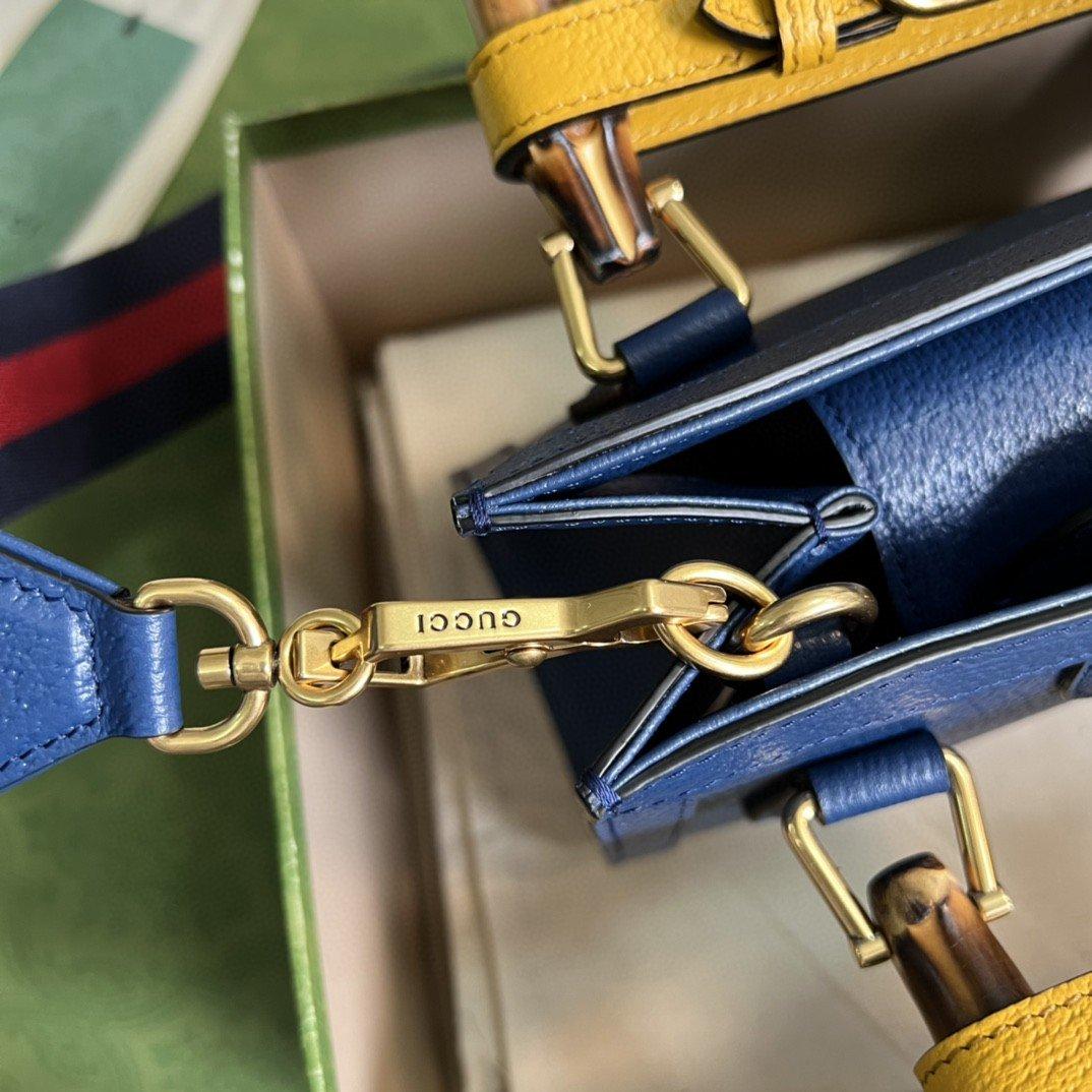 Gucci Diana Mini Top Handle Bag 7.9in/ 20cm Canvas Lining Blue Gold Hardware For Women 702732 U3ZDT 4862