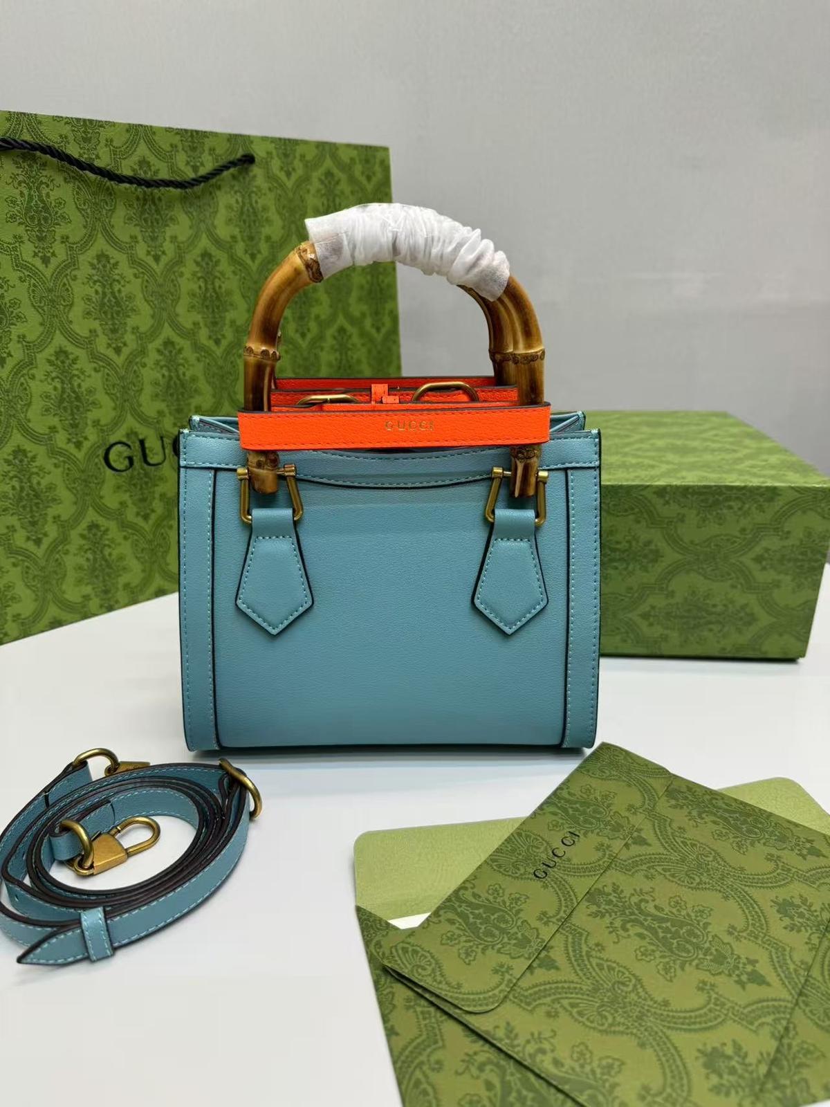Gucci Diana Mini Tote Bag Light Blue For Women, Women's Bags 7.9in/20cm GG 702732 U3ZDT 4377