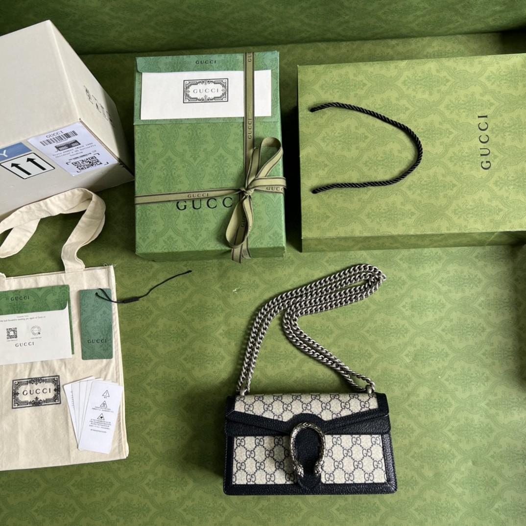 Gucci Dionysus Petit sac d'épaule 10po/ 25cm Beige/ Bleu GG Supreme Canvas Antique Argent Matériel pour femmes 499623 K9GSN 4075