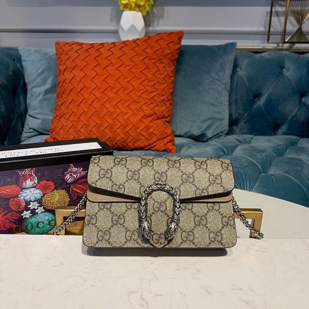 Gucci Dionysus Super Mini Sac à épaules 6.5in/ 17cm Emerald GG Supreme Canvas fait à l'aide d'un processus de la terre-conscient avec détail taupe pour les femmes 476432 KHNRN 8642