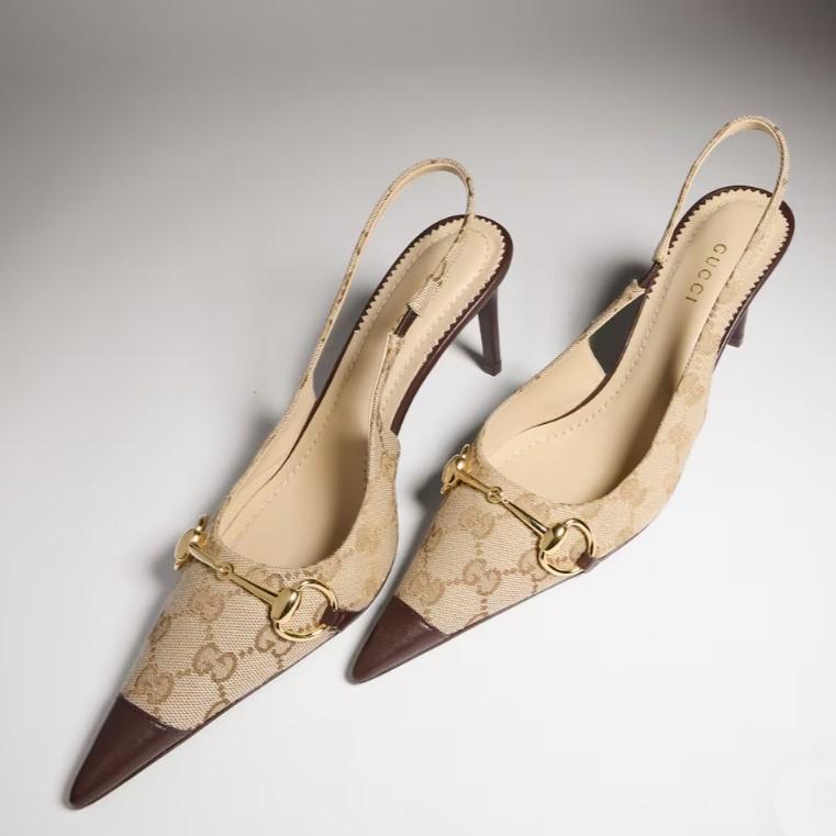 Gucci Donna Slingback Pumps Sand/ Dark Brown For Women A0068T FAGHW 9650