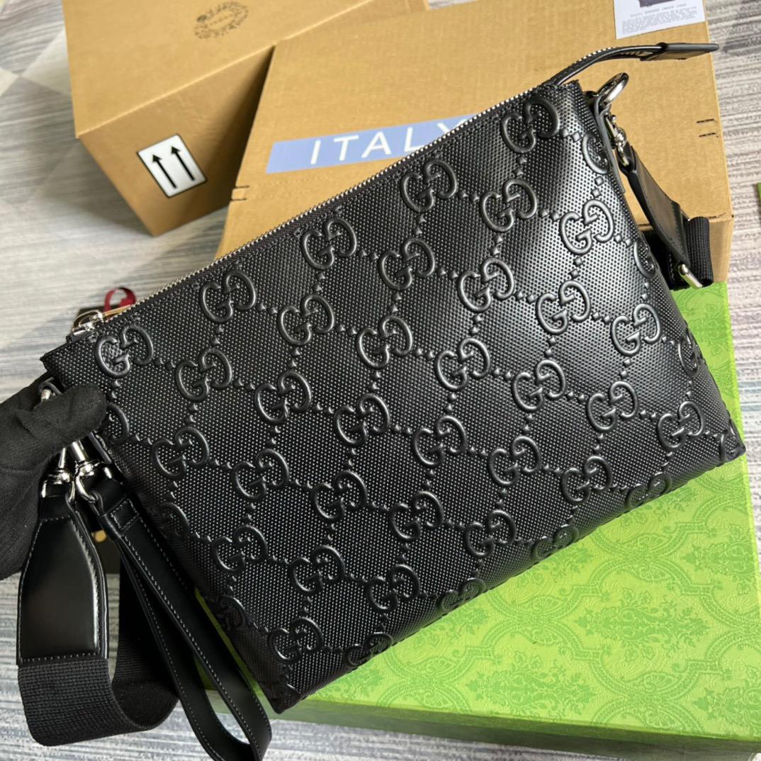 Gucci GG Embossed Medium Messenger Bag Black GG Embossed For Men 12in/31cm GG 696009 1W3CN 1000