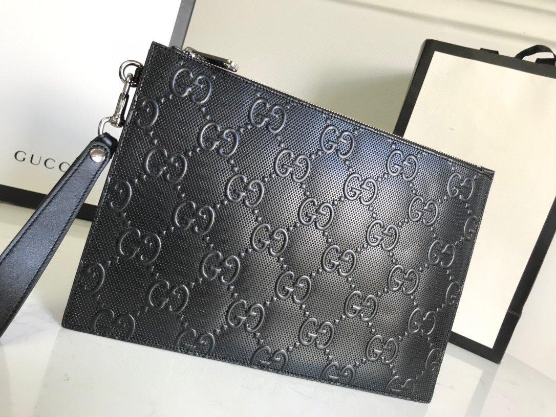Gucci GG Pochette Embossed Noir Pour Homme, Pochette Homme 12in/31cm GG 625569 1W3AN 1000