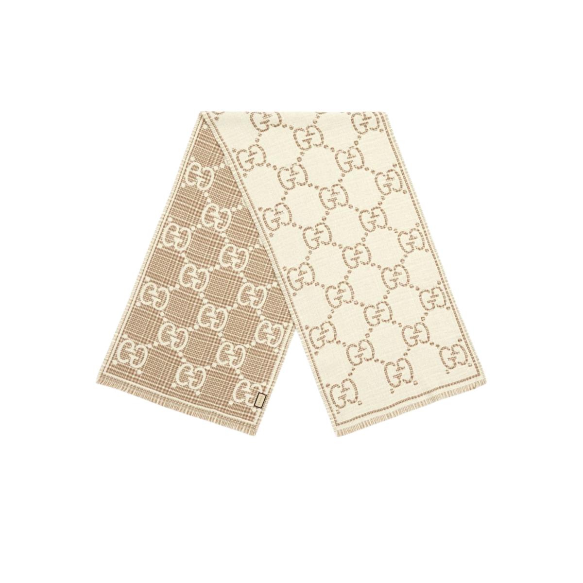 Gucci GG Jacquard Scarf Ivory And Beige 70.8in/180cm 774419 3GAMQ 9778