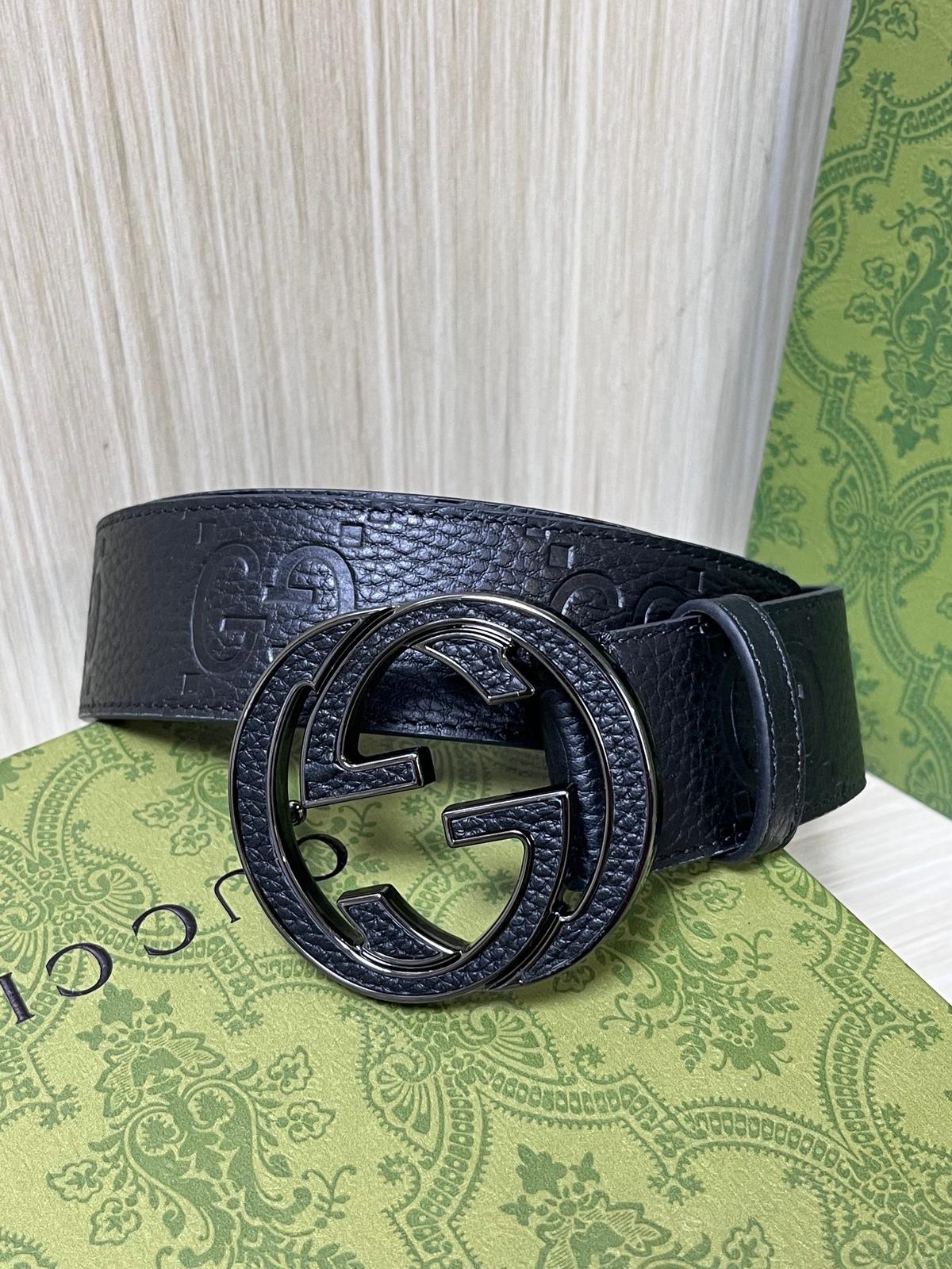 Gucci GG Marmont Ceinture circulaire ceinture en cuir noir avec bord noir 40mm