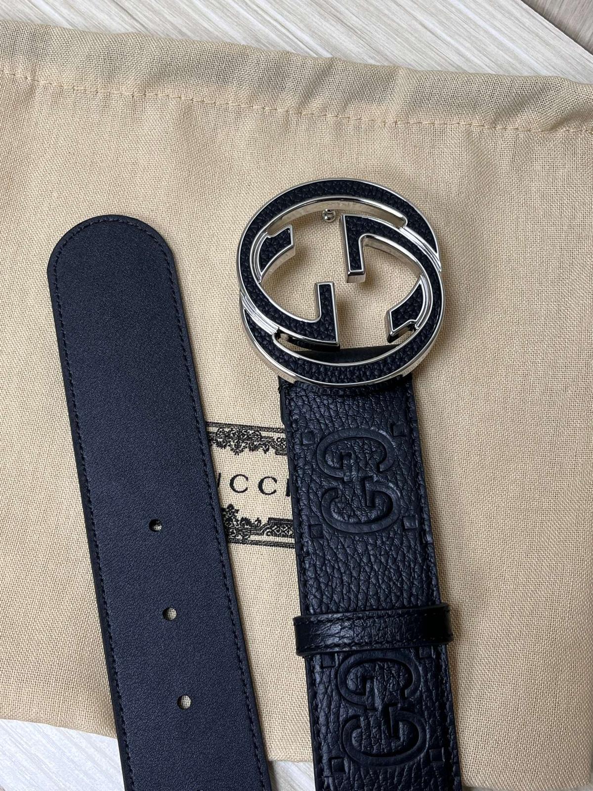 Gucci GG Marmont Circle Buckle Belt Black Leather With Silver Trim 40mm