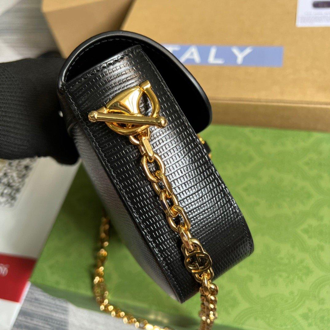 Gucci Horsebit 1955 Lizard Mini Bag Black For Women, Women's Bags 8in/20cm GG