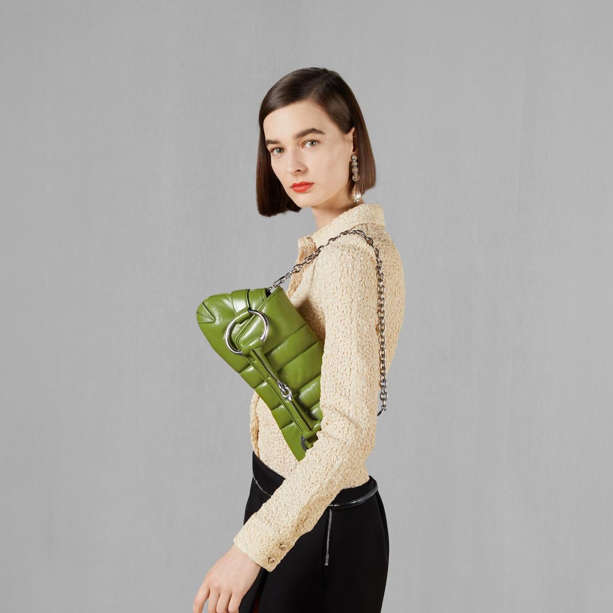 Gucci Horsebit Chaîne Sac à épaule moyen vert pour les femmes 15 pouces/ 38 cm 764255 AACU1 3506