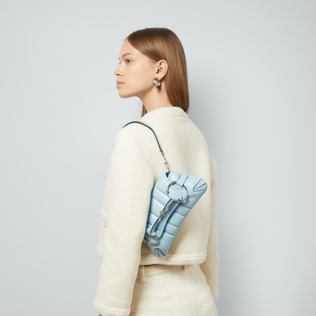 Gucci Horsebit Chain Small Shoulder Bag Light Blue For Women 10.6 Inches/ 26.9 Cm 764339 AACU1 4811