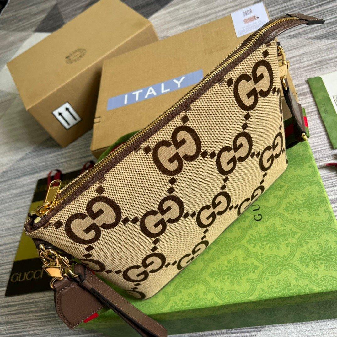 Gucci Jumbo GG Messenger Bag Camel And Ebony Jumbo GG Canvas For Women 9.6in/24.5cm GG 703468 92THF 1000
