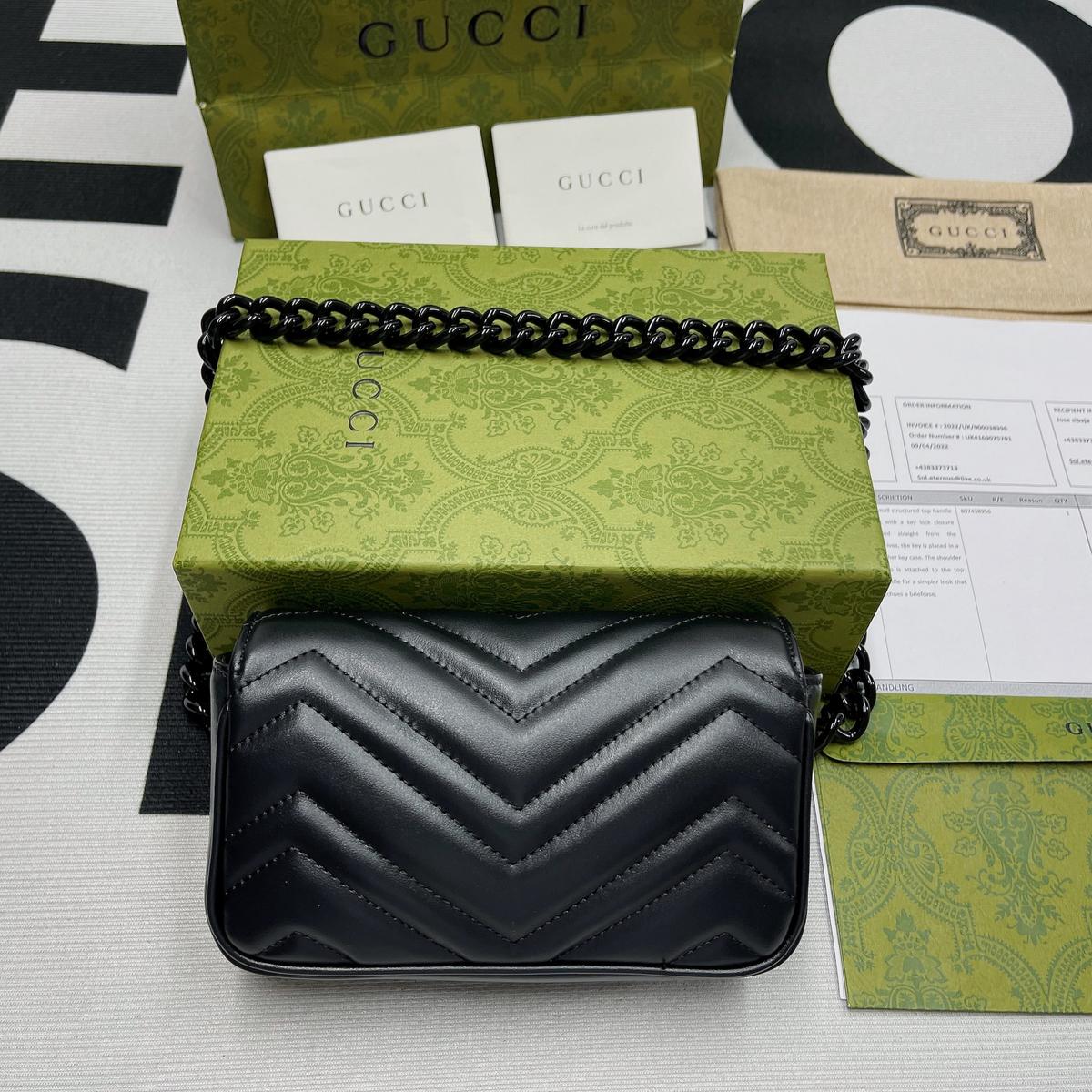 Gucci Marmont Super Mini Bag Black For Women, Women's Bags 6.2in/17cm GG