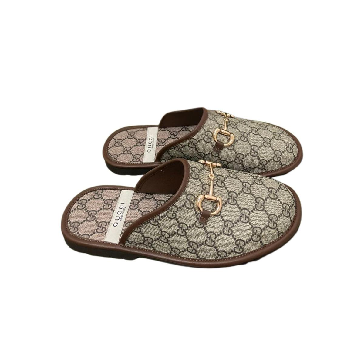 Gucci homme GG Slipper avec gris Chevalbit pour hommes GG Chaussures 694249