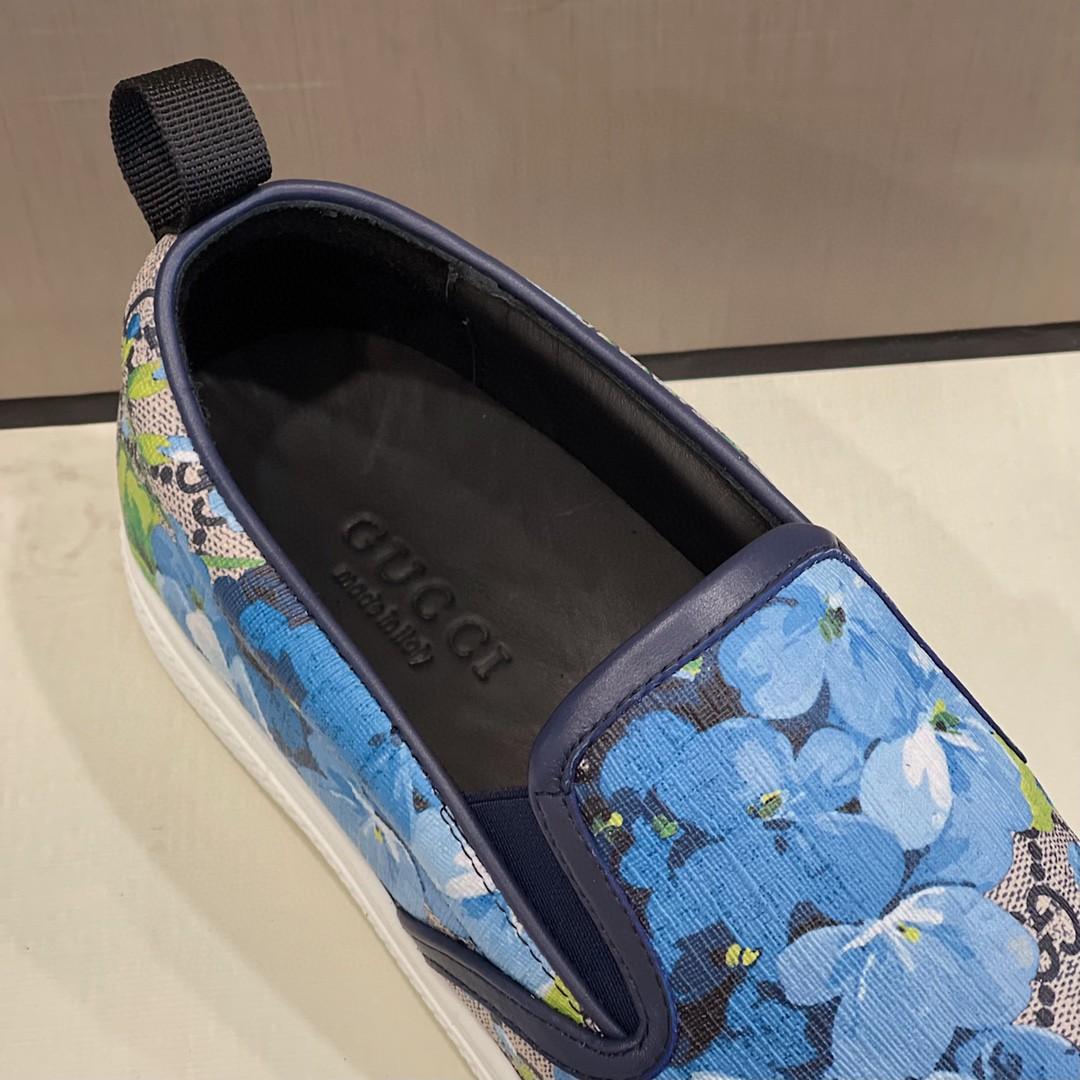 Gucci Homme GG Supreme Canvas Slip-On Bleu Fleurs Pour Homme 546152 KU2E0 8471