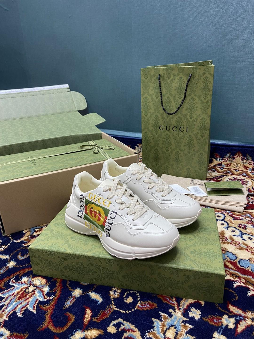 Gucci Men's Rhyton Sneakers With Logo Gucci White Ivory For Men 500878 DRW00 9522