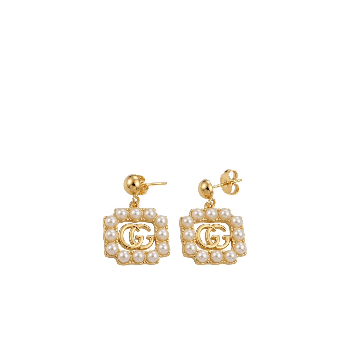 Gucci Mini Pearl Border Frame Earrings Gold Tone For Women