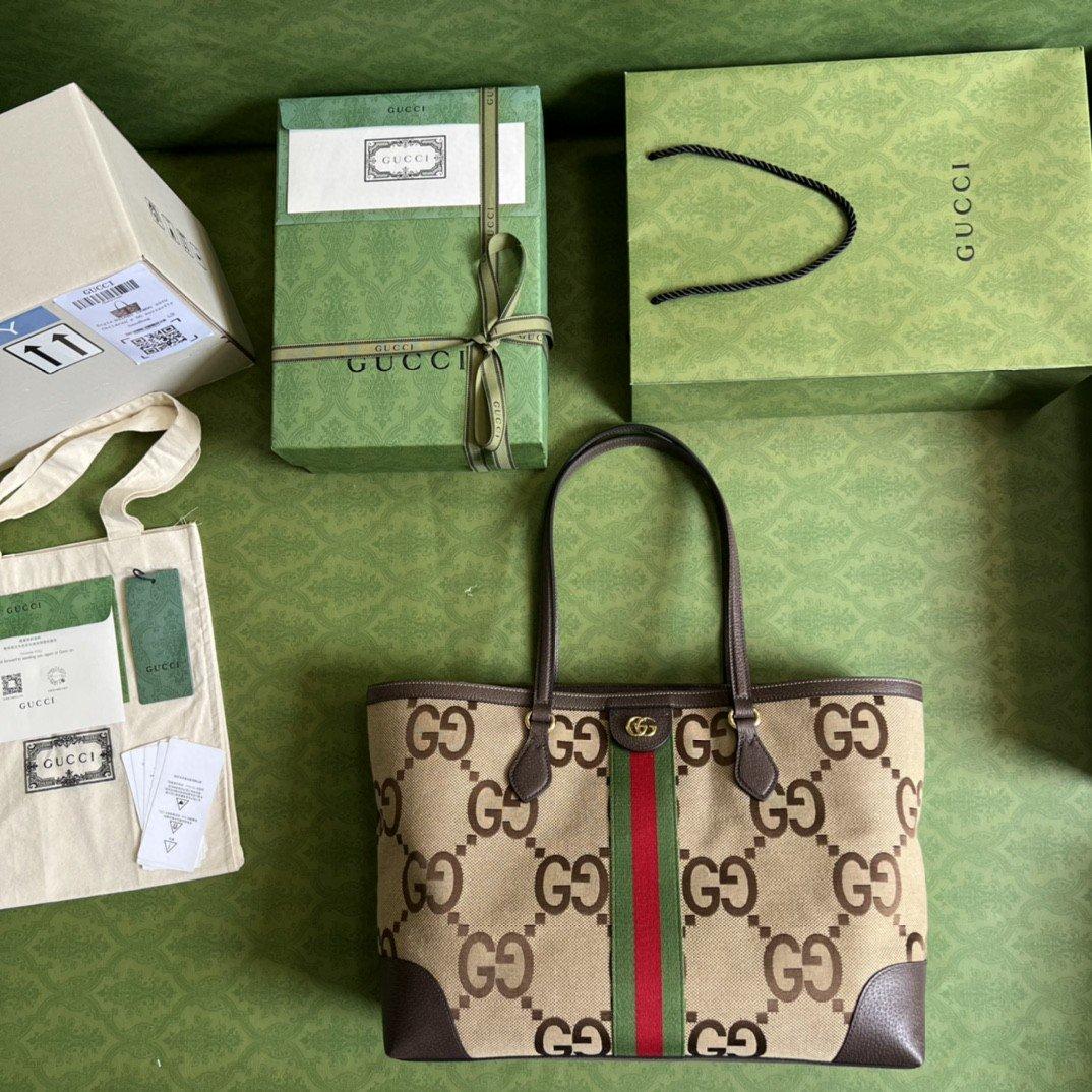 Gucci Ophidia Jumbo GG Camel moyen et toile de jumbo ébène pour les femmes 15in/38cm 631685 UKMDG 2570