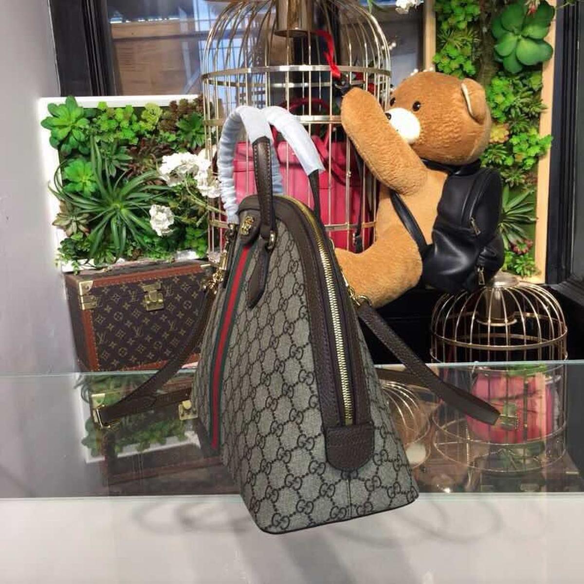 Gucci Ophidia Medium Shoulder Bag Beige/Ebony GG Supreme Canvas For Women 13in/34cm 524533