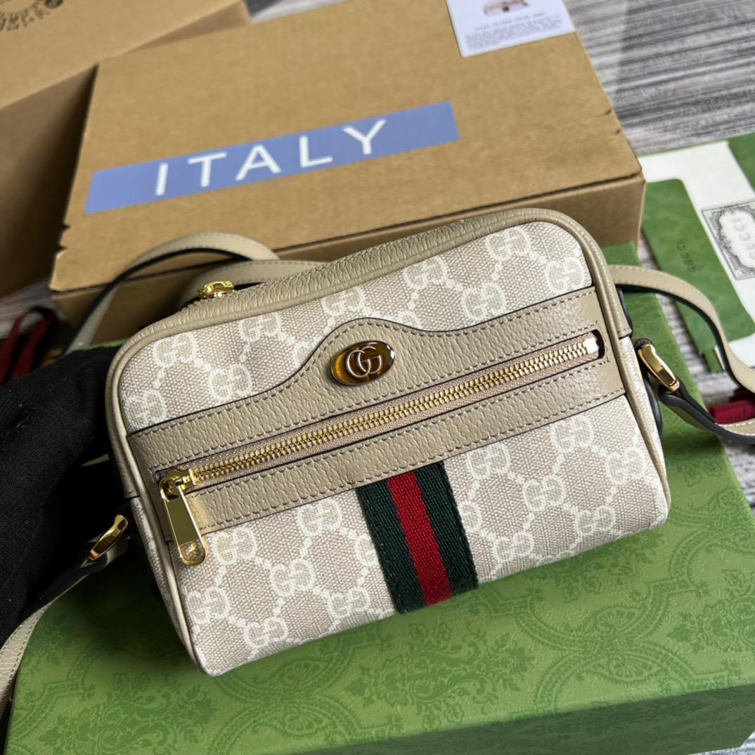 Gucci Ophidia Mini GG sac Beige et Ebony GG toile suprême, avec beige pour les femmes 7in/17.5cm GG