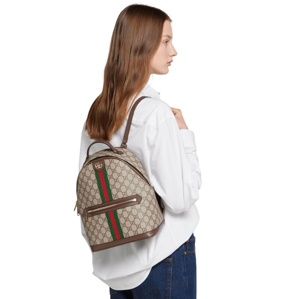 Gucci Ophidia petit sac à dos 12po/ 30cm Beige/ Dark Brown Gold Hardware pour femmes