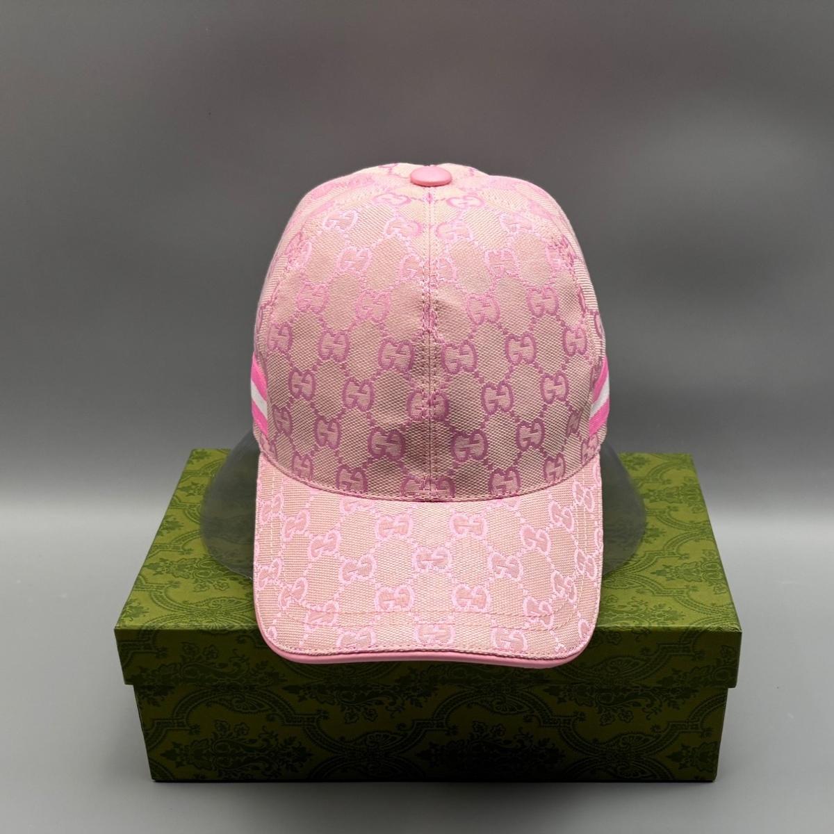 Gucci Original GG Canvas Baseball Hat With Web Pink GG Hat