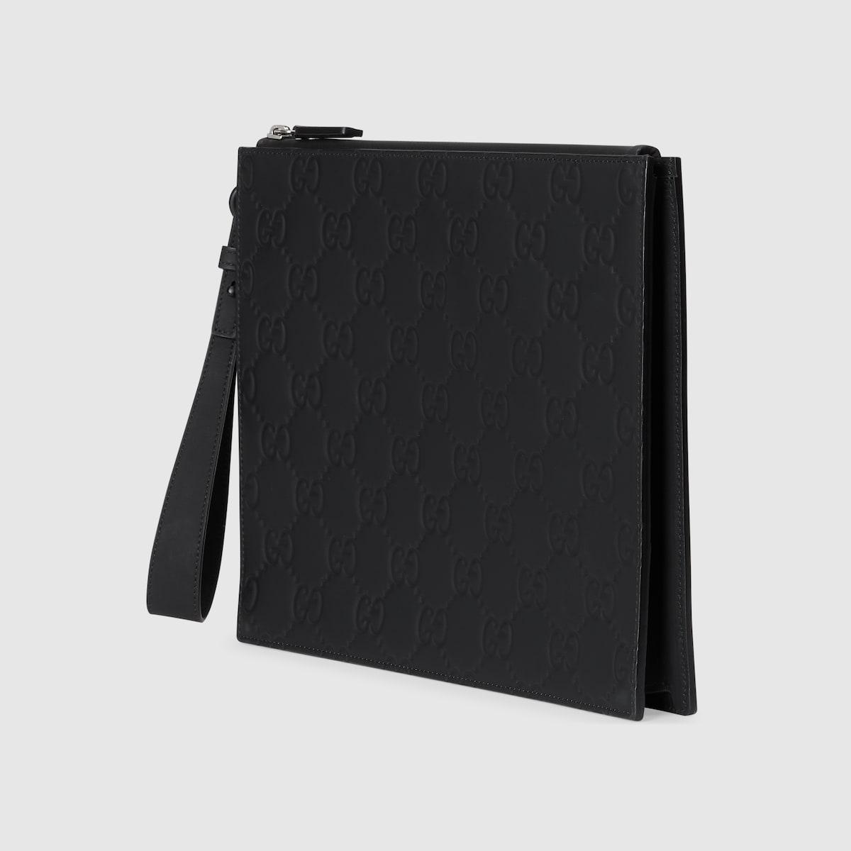 Gucci Rubber-Effect Pouch Black For Men 11 In/ 28 Cm 771319 AAC0G 1000