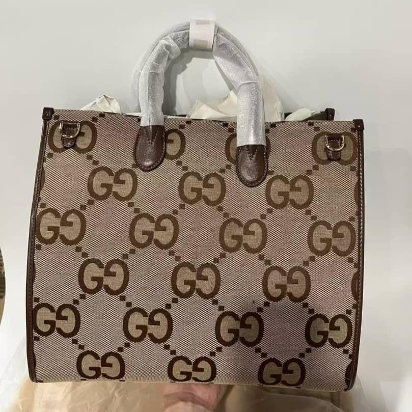 Gucci Tote Bag With Jumbo Camel And Ebony Jumbo GG Canvas For Women 14.6in/37cm 678839 UKMDG 2570