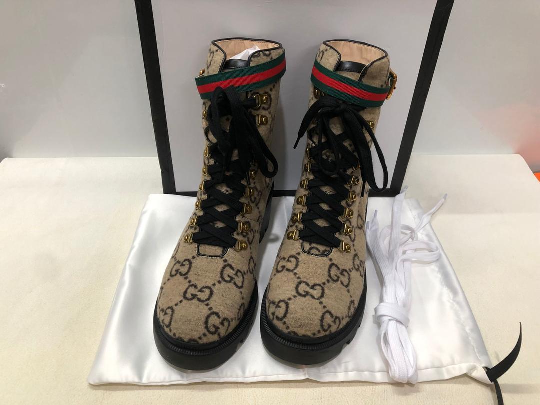 Gucci Trip GG Wool Combat Boots By Canvas Beige/Ebony For Women GG