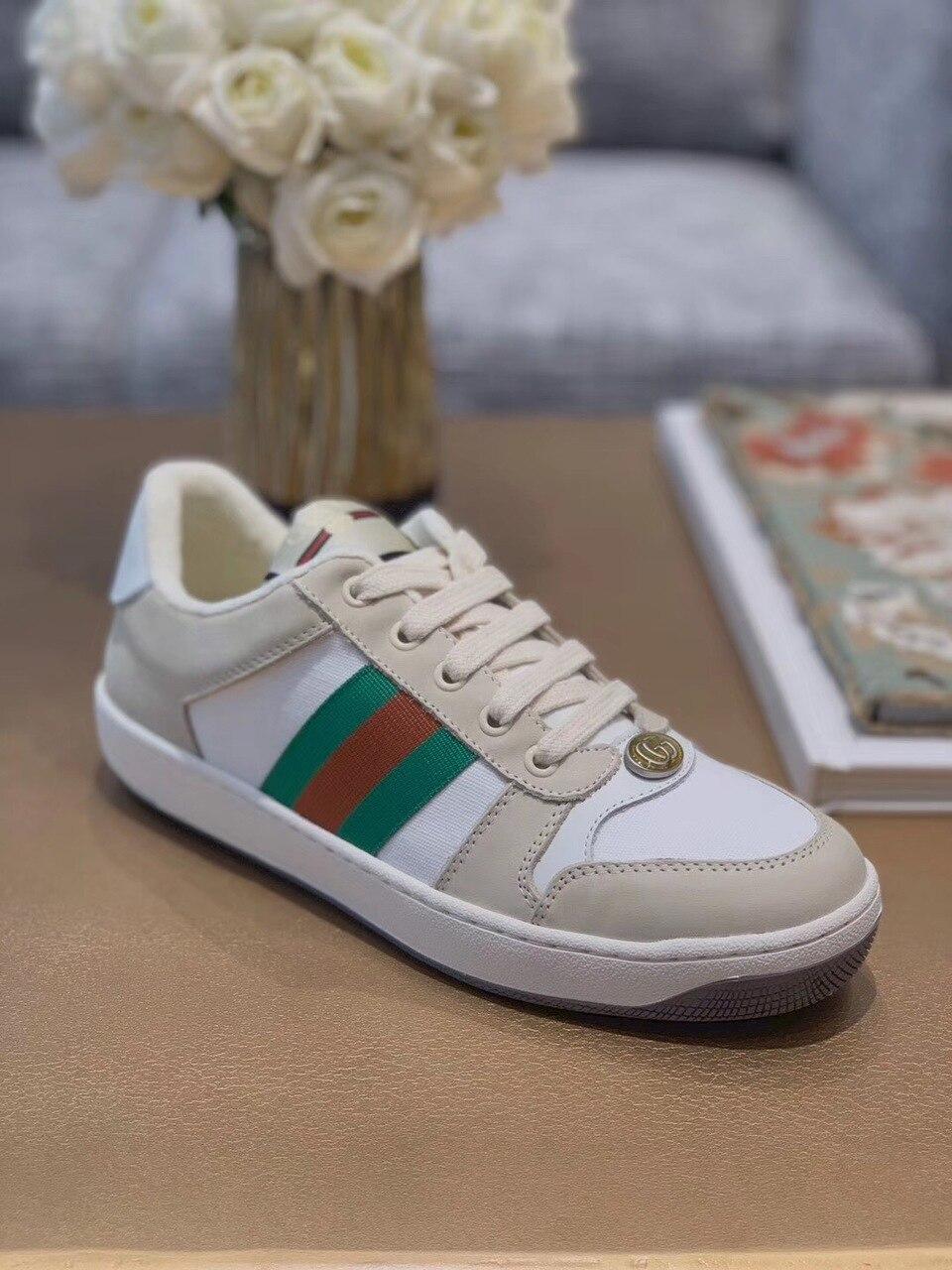 Gucci Screener With Web Sneakers Beige/ White For Women