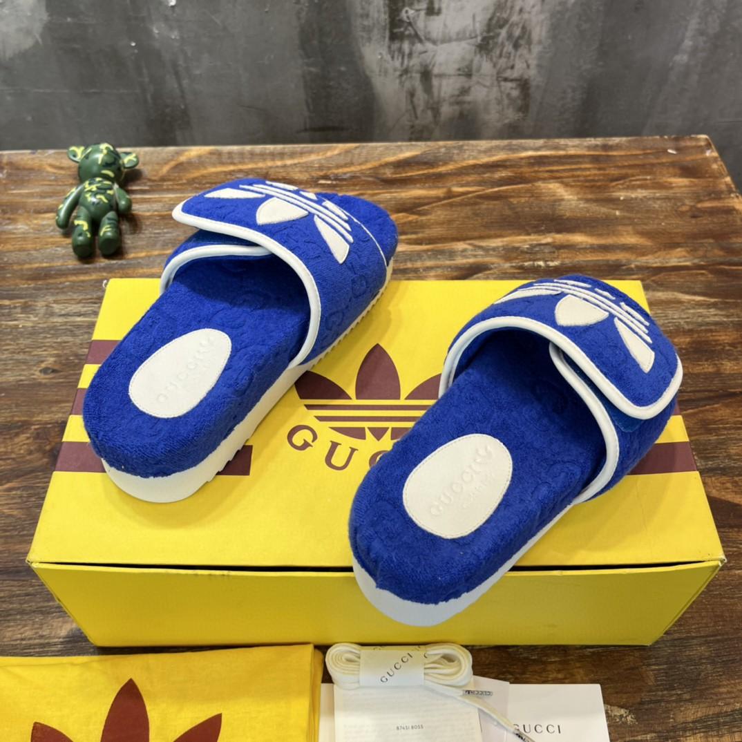 Gucci x Sandale homme Adidas avec plate-forme et GG bleu pour hommes 702412 UU010 4160